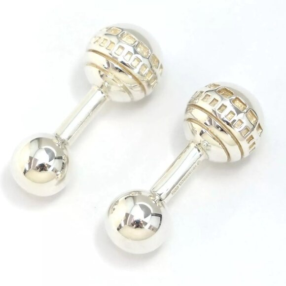 Tiffany & Co Barbell Ball Cufflinks Cuff Links Silver 925 Auth w/Box g1152 - Picture 1 of 15